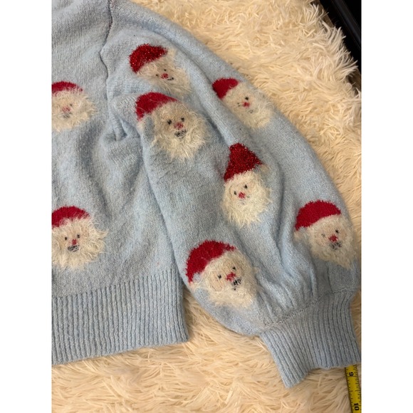Judson & Co. Light Blue Santa Sweater w/ Puffy sleeves Christmas Knit Large - Picture 5 of 6
